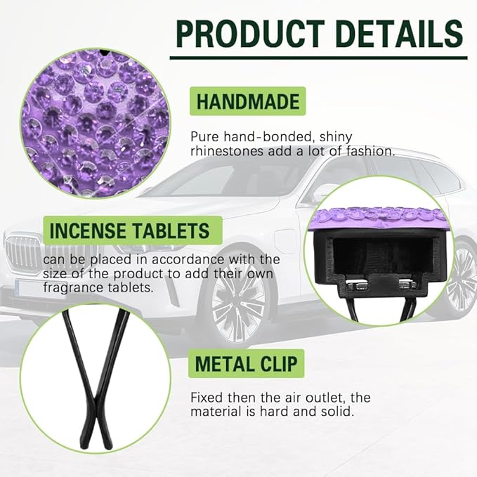2PCS Bling Heart Air Vent Clips, Heart Car Accessories, Bling Heart Charm Air Conditioning Outlet Clip, Car Interior Decor Air Fresheners Vent Clips Universal Fit for Women and Girls (Purple)