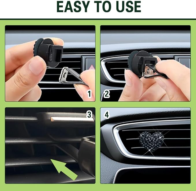 2PCS Bling Heart Air Vent Clips, Heart Car Accessories, Bling Heart Charm Air Conditioning Outlet Clip, Car Interior Decor Air Fresheners Vent Clips Universal Fit for Women and Girls (Black)