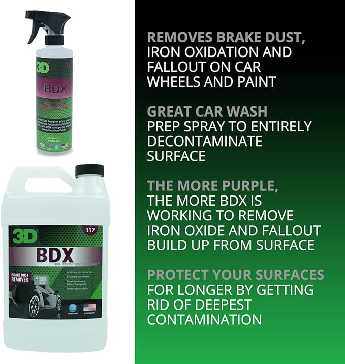 3D BDX Iron Remover – Fast Acting Fallout & Brake Dust Cleaner | Purple Color-Changing Spray for Wheels & Paint | Acid-Free | Made in USA | Car Detailing | 1 Gallon