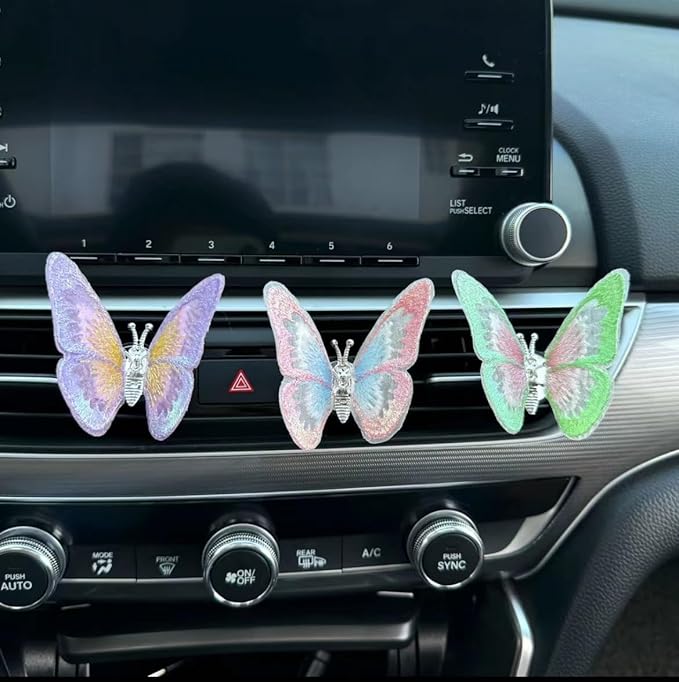 2 Pcs Embroidery Fragrance Butterfly Decoration, Butterfly Car Vent Clips, Embroidery Fragrance Butterfly Car Air Freshener Clip Charm Car Inter Decor Cute Car Accessories for Women Girls-Blue