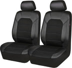 CAR PASS Universal Leather Two Front Seat Covers,Sport seat Covers fits Most Cars, SUVs, Trucks, and Vans Airbag Compatible (Black and Black)