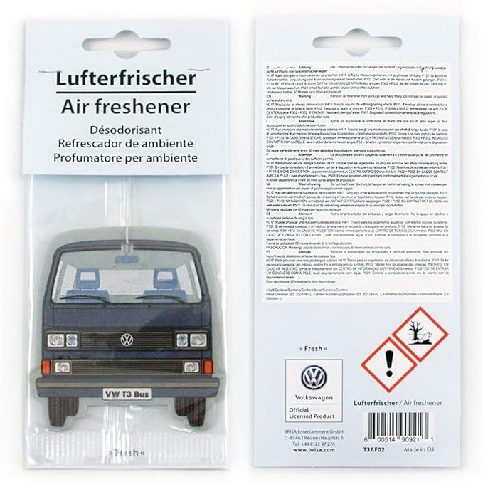 BRISA VW Collection - Volkswagen Scented Car Air Freshener Fragrance Deodorizer for Car/Auto or Home with Volkswagen Vanagon Bus T3 Camper Van FrontDesign (Fresh/Blue/2-pc Set)