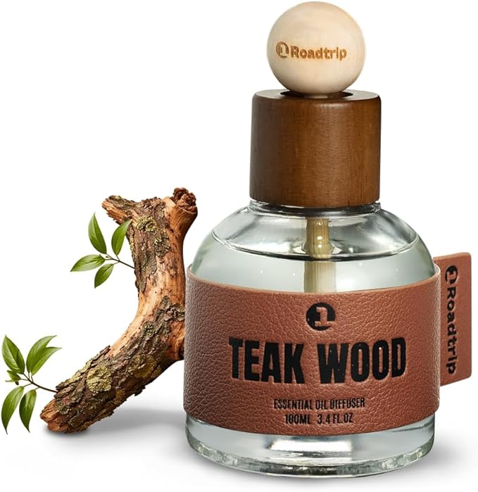 Car Air Freshener - Long Lasting Essential Oil Diffuser - Aromatherapy Accessories for Men & Women - Valentines Day Gifts for Him - Teakwood Car Scent Diffuser 3.38 FL OZ/100ML