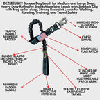Heavy Duty Bungee Dog Leash - Shock Absorbing, Seat Belt Clip, Quick Release Frog Clasp, Double Padded Handles, for Large and Medium Dogs, Durable for Training, Walking, Car Safety, Outdoor Adventure