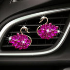 Katutude 2 Pcs Crystal Swan Car Air Vent Clips with Fragrance Tablets, Car Diffuser Air Freshener Vent Clips Air Conditioner Outlet Clip Charm Bling Car Interior Decoration, Rose