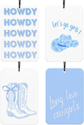 Blue Bows Western Car Air Freshener 4Pcs, Let's Go Girls Cowgirls Western Car Accessories Hanging, Trendy Blue Cars Scents Mirror Decor Retro Cowgirls Boots Cute Air Freshies for Women Teens(Vanilla)
