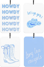 Blue Bows Western Car Air Freshener 4Pcs, Let's Go Girls Cowgirls Western Car Accessories Hanging, Trendy Blue Cars Scents Mirror Decor Retro Cowgirls Boots Cute Air Freshies for Women Teens(Vanilla)