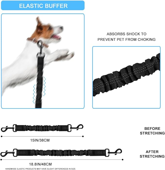 Dog Seat Belt for Bike Basket, Retractable Bicycle Dog Seatbelt, Elastic Pet Safety Leash Harness for Cat, Dog Leash Extension Attachment Shock Absorbing Lead Extension Absorber (Black)
