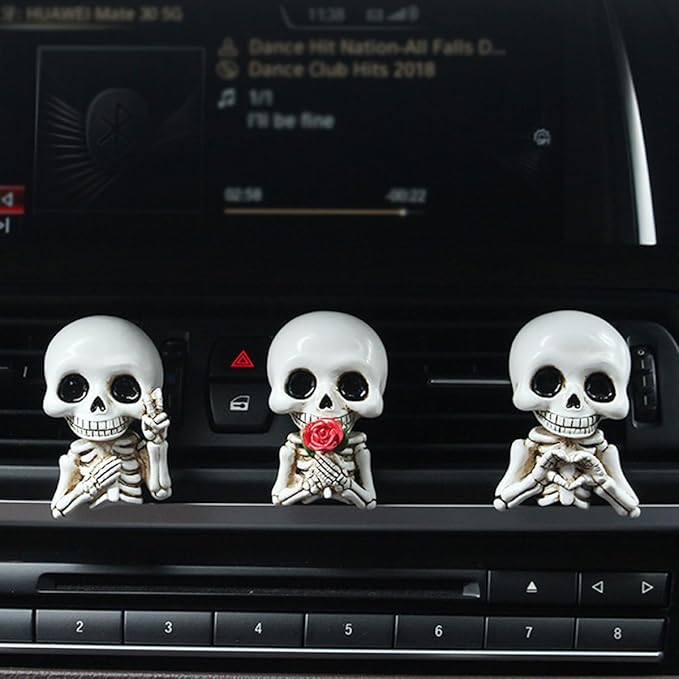 Skull car accessories – Gothic Skull Air freshener – Stylish Car Decor with Replaceable Fragrance Pad, Funny Christmas Gifts for Dad Mom