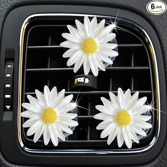 3 Pcs White Cute Daisies Car Clip, Flowers Car Charm Air Vent Accessories Cute Automotive Interior Trim Decorations Gift for Girls & Women Car Interior Accessories,Automotive Air Fresheners