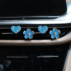 4PCS Car Air Vent Clips with Fragrance Pads, Cute Flower Car Air Fresheners Vents Clips Diamond Vent Clip Auto Interior Decor Charm Bling Auto Accessories Decoration for Women (Blue)
