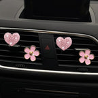 Bling Heart & Daisy Air Vent Clips, 4 Pcs Pink Heart & Flower Car Air Fresheners Vent Clips Diffuser Vent Clip Rhinestone Diamond Decoration Car Interior Decor Cute Accessories for Women