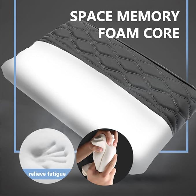 2025 Upgrade Universal Style Memory Cotton Car Armrest Box Pad,New Leather Car Armrest Box Pad Car Center Console Cover Pad,Vehicle Seat Box Cushion Protector for SUV Truck (Black, Wave Pattern)