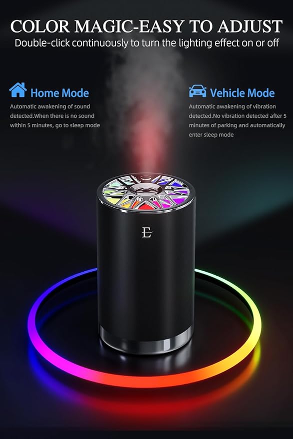 Smart Car Air Fresheners,7 Colors Breathing Light,Auto On/Off,80ml Fragrance Lasts 6 Months,Portable USB Aromatherapy Diffuser for Car Home Office Bedroom,Black Frosted,Cologne
