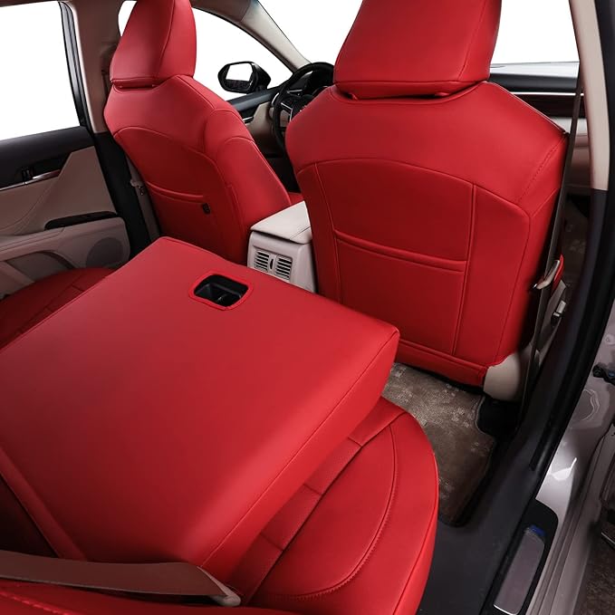 EKR Camry Seat Covers for Toyota Camry L, LE, SE 2018-2024 & SE Nightshade 2020-2024,(Not for Hybrid) Leather Car Seat Cover Full Set for Trucks SUV-Faux Leather (Red)