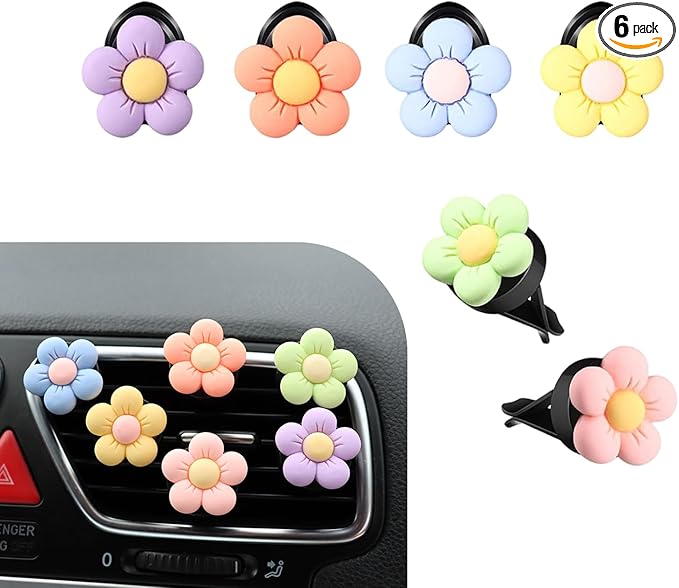 WZP 6PCS Car Air Vent Clips, Daisy Flower Vent Decor, Flower Air Freshener Auto Clips, Cute Flower Car Accessories for Women and Girls