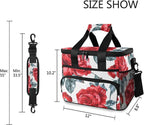 Red Rose Flower Cooler Bag Insulated Cooler Soft Sided Cooler 24 Can Portable Picnic Bag Large Leakproof Lunch Bag Box for Beach Grocery Camping Travel Car Men Women