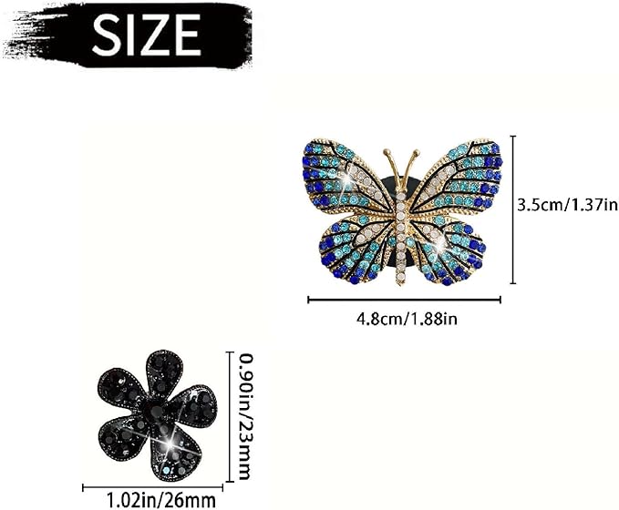 4 Pcs Blue Bling Butterfly and Black Daisy Car Air Fresheners Vent Clips Diffuser Vent Clip Rhinestone Diamond Decoration Car Interior Decor Cute Accessories for Women, Automotive Air Fresheners
