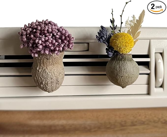 Mini Dried Flowers Car Vent Clips, Natural Car Air Freshener Non-Toxic, Cute Dashboard Decorations, Gifts for Plant Lovers (A+C, Unscented)