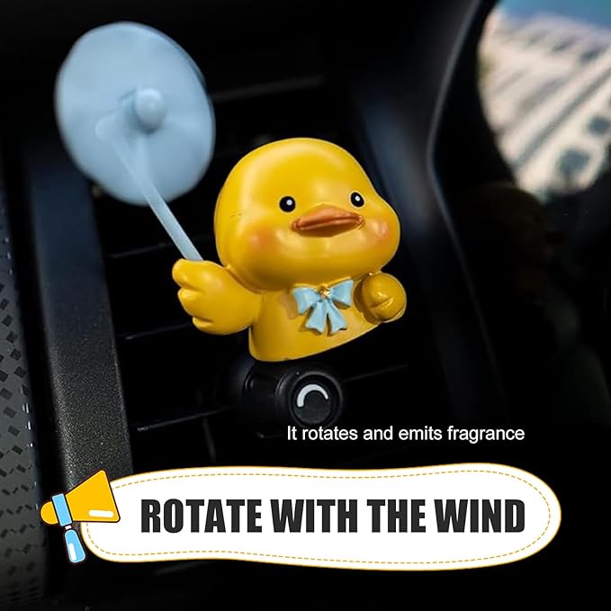 Cute Duck Car Air Fresheners Vent Clips, Outlet Vent Fresheners with Rotating Windmill, Creative Dashboard Trim Clip with 2 Scented Pads, Universal Interior Decoration Accessories (Yellow)