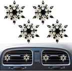 Bling 4Pcs Snowflake Air Vent Clips Car Air Freshener Outlet Clips Bling Rotatable Snowflake Car Vent Decorations Stress Relief Auto Accessories Toy Refillable (Black)