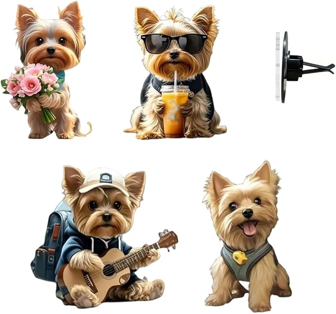 Strumming Yorkie Car Vent Clip, 2d Acrylic Cute Air Freshener for Car, Dog Car Freshener Clips, Solid Scented Air Vent Clips, Auto Interior Decoration Accessories for Women Men