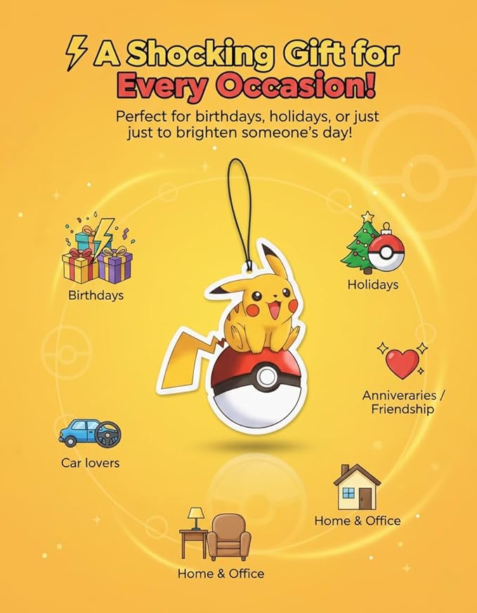 PumpCar 2 pieces double-sided yellow pika hanging cartoon cherry-scented funny car air freshener Cool hanging for rearview mirror Car Interior Accessories Gifts