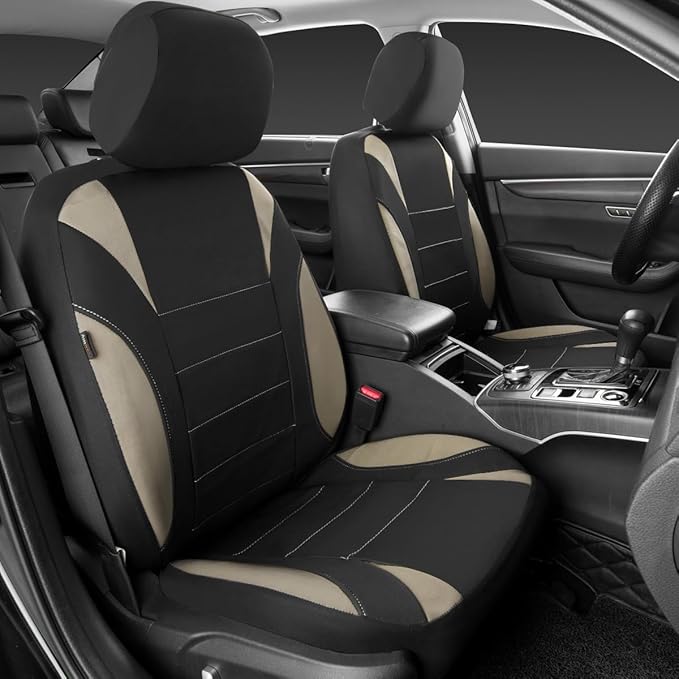 CAR PASS Neoprene EVA Waterproof car seat Covers Front Seats Only, Universal fit for SUV Vehicles Automotive with 5mm Composite EVA Inside,Airbag Compatible (Two Seats 6PCS, Black and Beige)