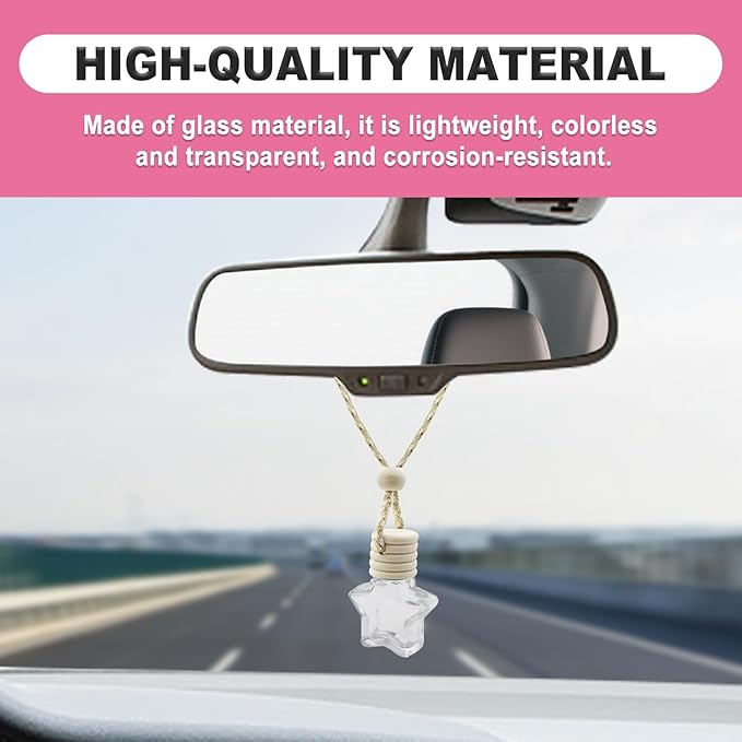 5 pcs Car Hanging Empty Glass Perfume Bottles Pendant Bottle, DIY Air Freshener Pendant, Empty Clear Glass Essential Diffuser Oil Aromatherapy, Glass Bottle Decor (Five-Pointed Star)
