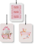 Pink Girls Bathroom Car Air Freshener 3 Pcs, Preppy Girly Peach Shower Karaoke Guest Check Air Freshener Hanging Decor for Cars Closet Drawer Books Bathroom Washroom Toilet Restroom