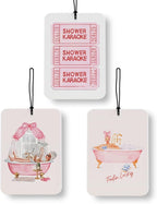 Pink Girls Bathroom Car Air Freshener 3 Pcs, Preppy Girly Peach Shower Karaoke Guest Check Air Freshener Hanging Decor for Cars Closet Drawer Books Bathroom Washroom Toilet Restroom