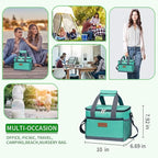 iknoe Insulated Lunch Bag, Foldable 8.5L Cooler Bag for Men & Women, Leakproof Thermal Design, Great for Office, Picnic, Travel, Lunch Box,Mint Green