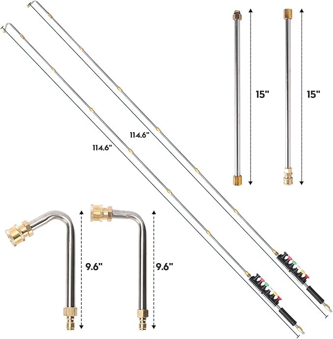 Pressure Washer Extension Wand Upgrade, 9 Pack Power Washer Lance with 6 Nozzle Tips, 30°,90° Curved Rod, 1/4" Quick Connect, 4000 PSI
