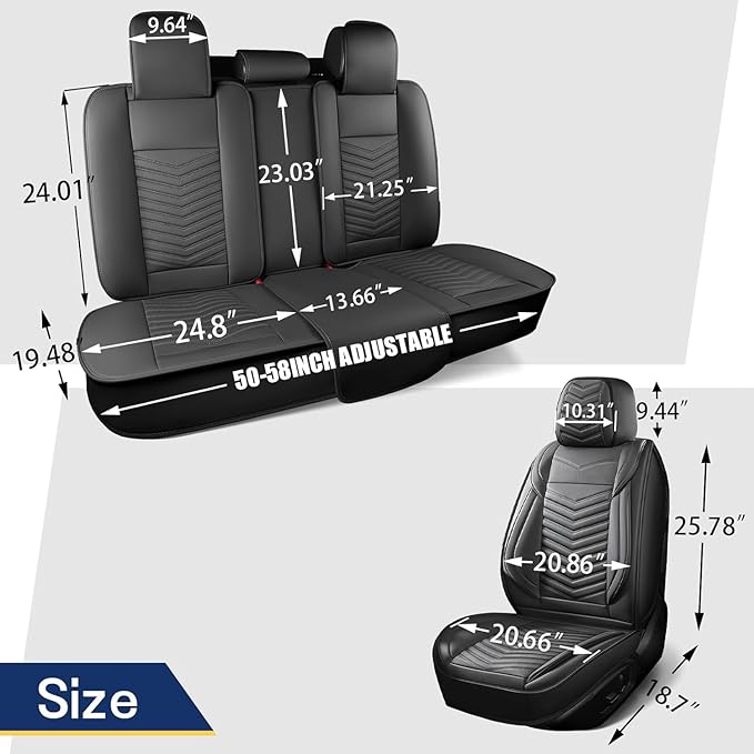 Car Seat Covers, Breathable and Waterproof Faux Leather Automotive Seat Covers, Universal Anti-Slip Driver Seat Cover for Cars SUV Pick-up Truck Sedan(5 PCS Full Set, Black + Blue)