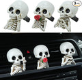 Set of 3 Halloween Skull Decor Cute Car Air Freshener Vent Clips, Resin Skeleton Holding Rose Car Diffuser Romantic Dashboard Decorations Auto Interior Accessories for Men Women