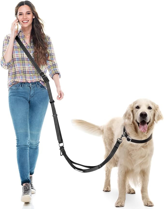 Hands Free Dog Leash, Multifunctional Crossbody Dog Leash, 5.9-9.5Ft Long Waist Belt with Car Safety Buckle and Double-Sided Reflective Stitches for Medium and Large Dogs.(Black)