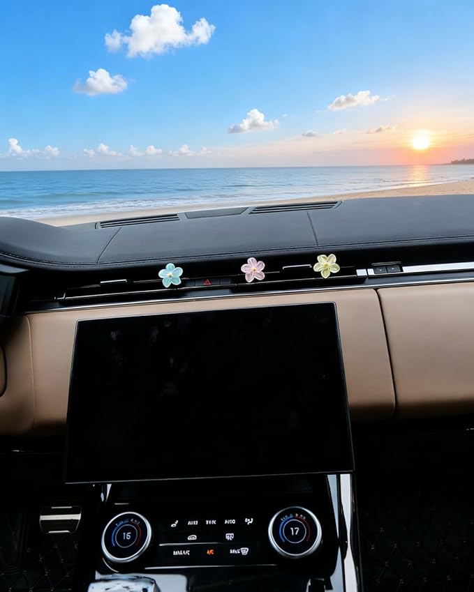 Cute Flower Car Vent Clips Accessories, 6Pcs Flower Pink Blue Yellow Car Vent Clips for Decoration, Cute Cars Vents Clip for Women Gifts