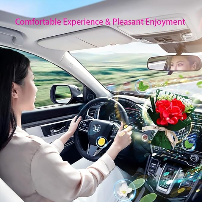 Mini Car Vent Clip Air Freshener, Aesthetic Floral Soap Rose Bouquet Diffuser Decor, Reusable Essential Oil Aroma Pad, Cute Car Accessories Gift for Women (Style A)