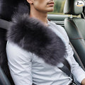 OGLAND Long Wool Sheepskin Seat Belt Covers, Seatbelt Pads for Adults Kids Women Universal Car 2 Pack (Steel)
