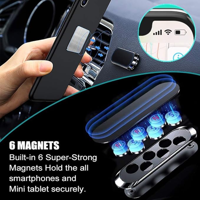 Flat Magnetic Phone Mount 4 Pack. Silver Cell Phone Holder for Car Dashboard, Wall, Truck. Universal Stick on iPad Wall Magnet Mount Kit for Tablets, Smartphones. Compatible with iPad, Tab, Note