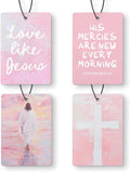 Pink Jesus Christian Car Air Freshener 4 Pcs, His Mercies Are New Every Morning Bible Verse Hanging Air Freshener for Cars Closet Drawer Books, Christian Car Accessories for Women Girls