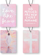 Pink Jesus Christian Car Air Freshener 4 Pcs, His Mercies Are New Every Morning Bible Verse Hanging Air Freshener for Cars Closet Drawer Books, Christian Car Accessories for Women Girls
