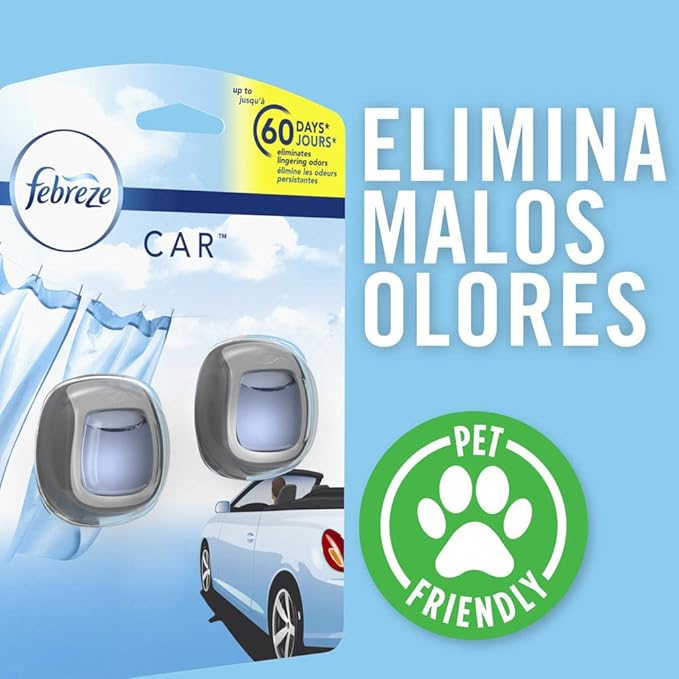 Febreze Car Air Fresheners, Linen & Sky, Odor Fighter for Strong Odors Car Vent Clips (2 Count)