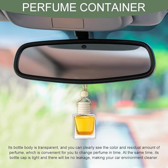 5PCS Hanging Car Air Freshener, Car Air Freshener Diffuser, 8ml Hanging Essential Oil Diffuser Bottle, Auto Interior Cute Glass Empty Perfume Bottle Ornament for Most Vehicles (Rectangle)