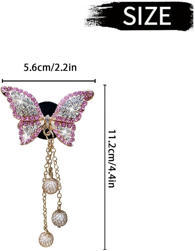 Pink Butterfly Air Vent Clips, 4 Pcs Bling Butterfly Air Fresheners Vents Clips Diamond Car Interior Decor Bling Cute Car Accessories Decoration for Women+ Heart Mask Hook