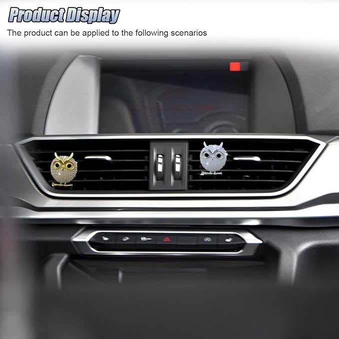 2PCS Bling Flamingo Car Dashboard Air Vent Trim Clips, Crystal Rhinestone Animal Car Air Fresheners Outlet Clip, Cute Automotive Interior Diffuser Decoration Accessories for Women (Owl)