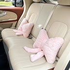 LYFJMUS 4 Pack Plush Bow Car Headrest Pillow and Lumbar Support Pillow Soft Butterfly Car Neck Pillows for Driving Cars Decor (Pink)
