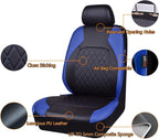 Universal Deluxe Pu Luxury Vinyl Faux Leather Car Seat Covers Two Front 6 Pieces Airbag Compatible Fit for Cars SUV Vehicles (Black and Blue)