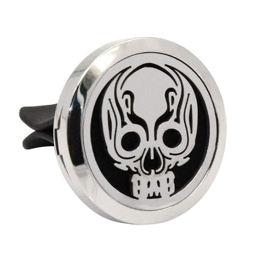 (Skull) 30mm Car Aromatherapy Essential Oil Diffuser Stainless Steel Locket Air Freshener with Vent Clip 7 Pads 1 Oil Included