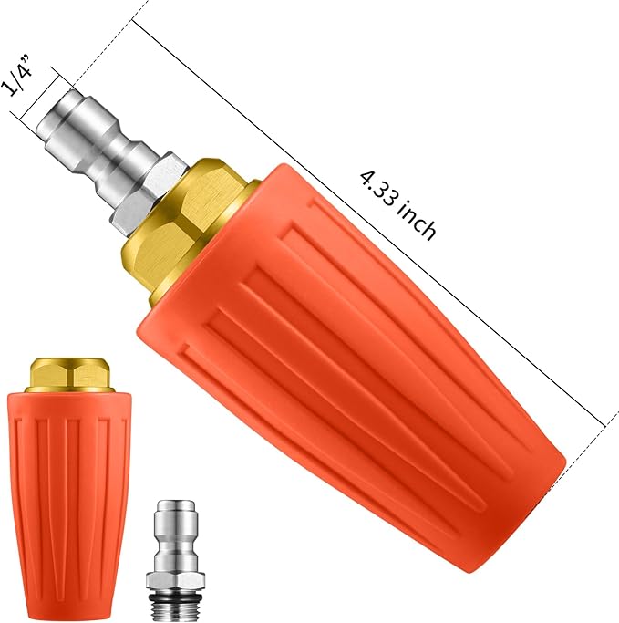 4000 PSI Orange Turbo Nozzle Pressure Washer Tips 1/4" Quick Connect with 7 Power Washer Nozzle Tips Kit Multiple Degrees (0, 15, 25, 40, 65, Rinse1, Soap2) for Car Concrete Brick